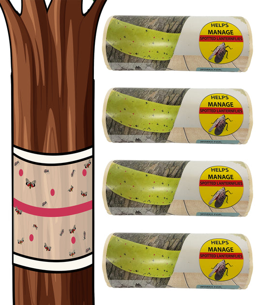 Spotted Lantern Fly Tree Trap - 4 Rolls (30 Feet Each Roll) - Lanternfly Tree Tape Creates a Sticky Barrier Protecting Trees from Harmful Insects - Non-Toxic