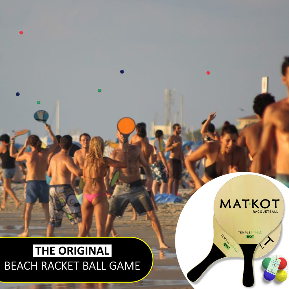 W4W Kadima Beach Paddle Ball Racket Set - Bundle Pack Includes 4 Balls & 2 Paddles - Natural - Ages 15+