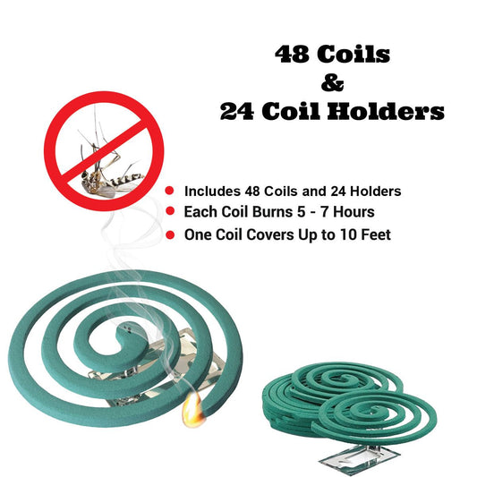 W4W Mosquito Repellent Coils - Outdoor Use Reaches Up to 10 feet - Each Coil Burns for 5-7 Hours (Three Pack Contains 12 coils & 6 Coil Stands) - W4W Products 