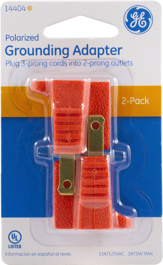 GE 14404 Polarized Grounding Adapter, Orange, 2-Pack