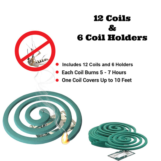 W4W Mosquito Repellent Coils - Outdoor Use Reaches Up to 10 feet - Each Coil Burns for 5-7 Hours (Three Pack Contains 12 coils & 6 Coil Stands)