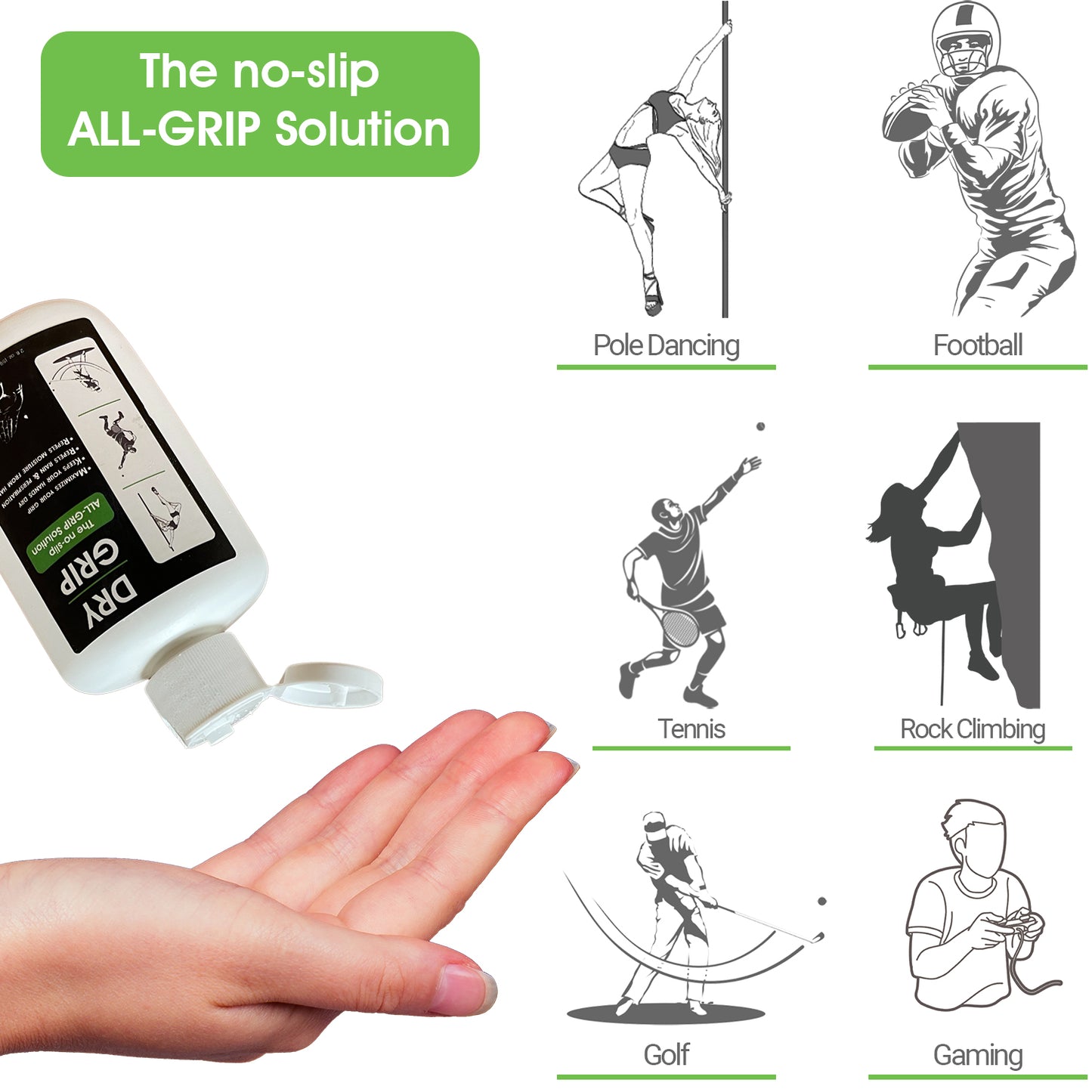 Dry Grip & Pole Grip Solution – Transparent, Non Sticky, Anti-Slip Solution for Pole Dancing, Tennis, Golf and all Sports - Repels Sweat & Moisture from Hands