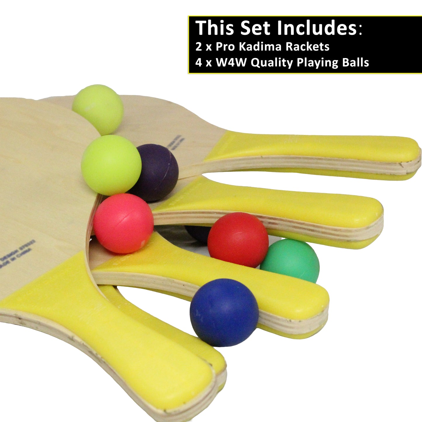 W4W Sports Design Pro Kadima Matkot 2 Wood Paddles & 1 Ball included + 3 Extra balls by W4W